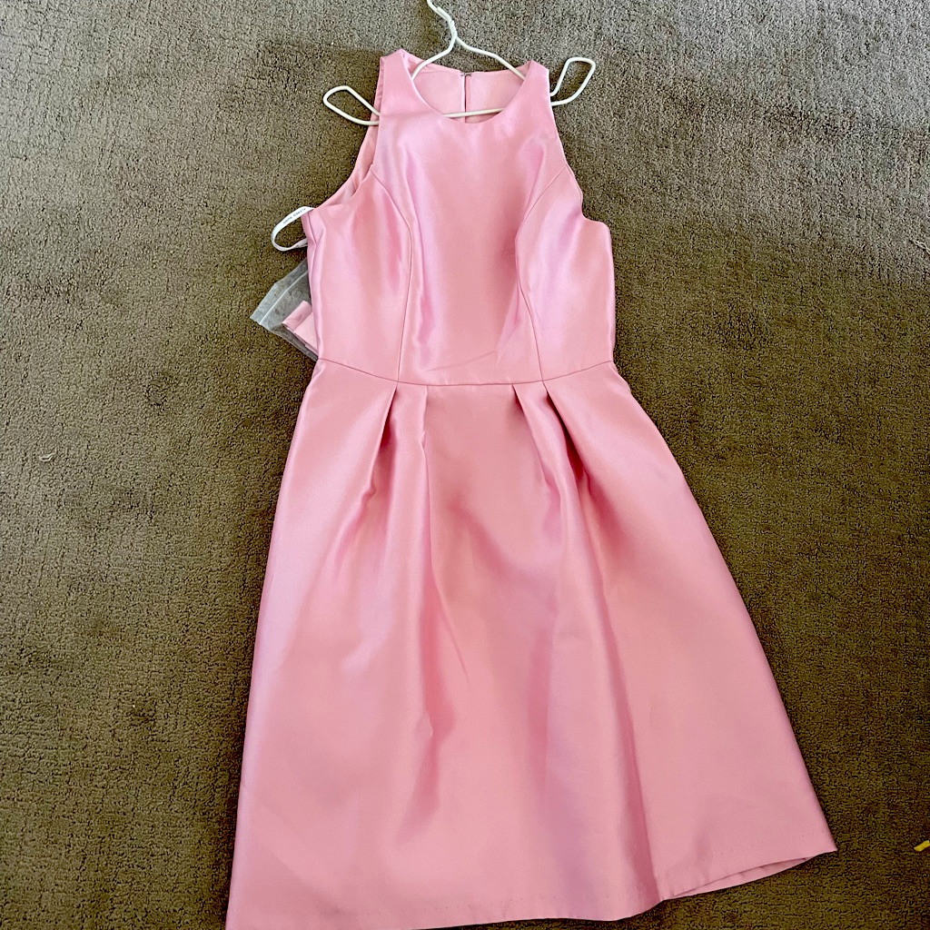 High Neck Satin Cocktail Dress With Pockets- Blush